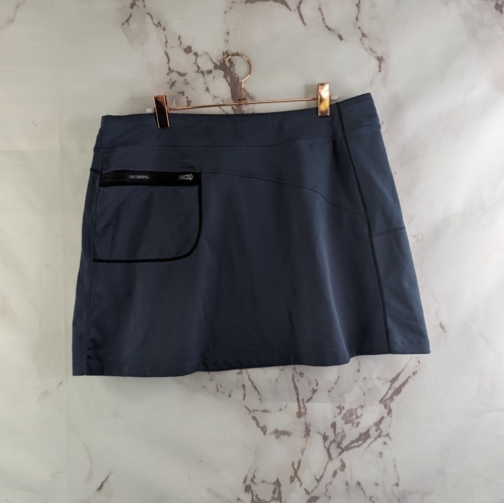 Title Nine Skirt Women Large Blue Nylon Stretch Mini Short Zip Pocket